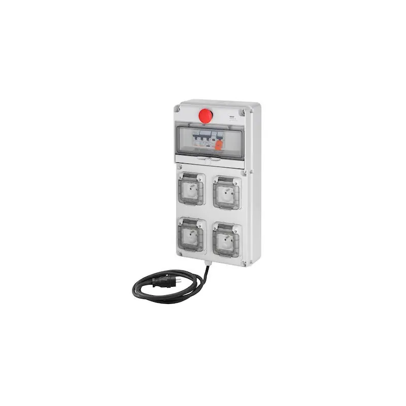 Expédié Aujourd’hui Coffret d&rsquo;alimentation provisoire Mono Q-DIN 10 16A – 4 prises – Avec arrêt d&rsquo;urgence