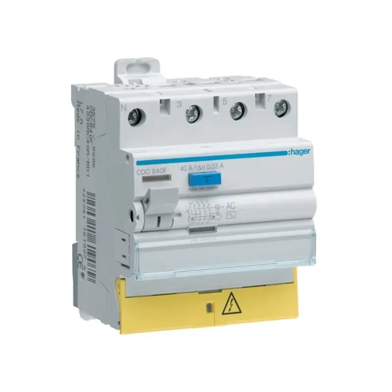 Interrupteur différentiel 3P+N Hager - 40A - Type AC - 30mA - A bornes décalées Gros Lot