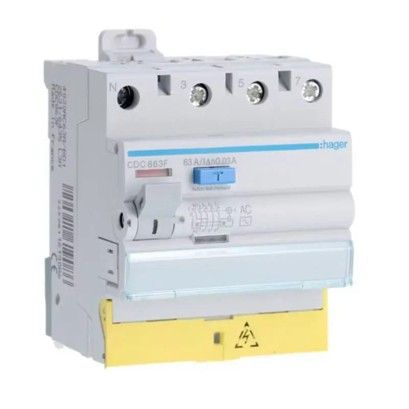 Interrupteur différentiel type AC à bornes décalées Hager - 3P+N - 63A - 30mA Prix Réduit