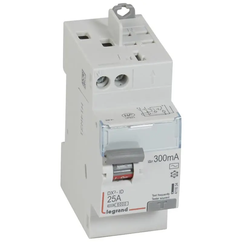 Interrupteur différentiel - 25A - 300mA - Type AC - 230V - Auto/vis Satisfait Ou Remboursé