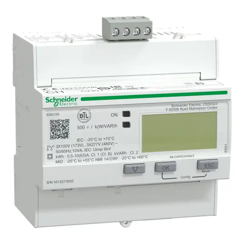 Compteur d'énergie triphasé Acti9 iEM-3165 Schneider Electric - 63A - Multi Tarif - Alarme Kw - BACnet - MID Artisanat