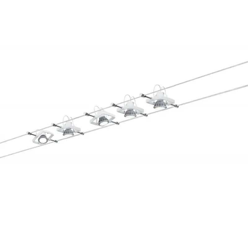 Kit complet comprenant 5 spots Mac II sur câbles - 5x10W - GU5.3- 60 VA - Blanc - Dimmable Fait Main