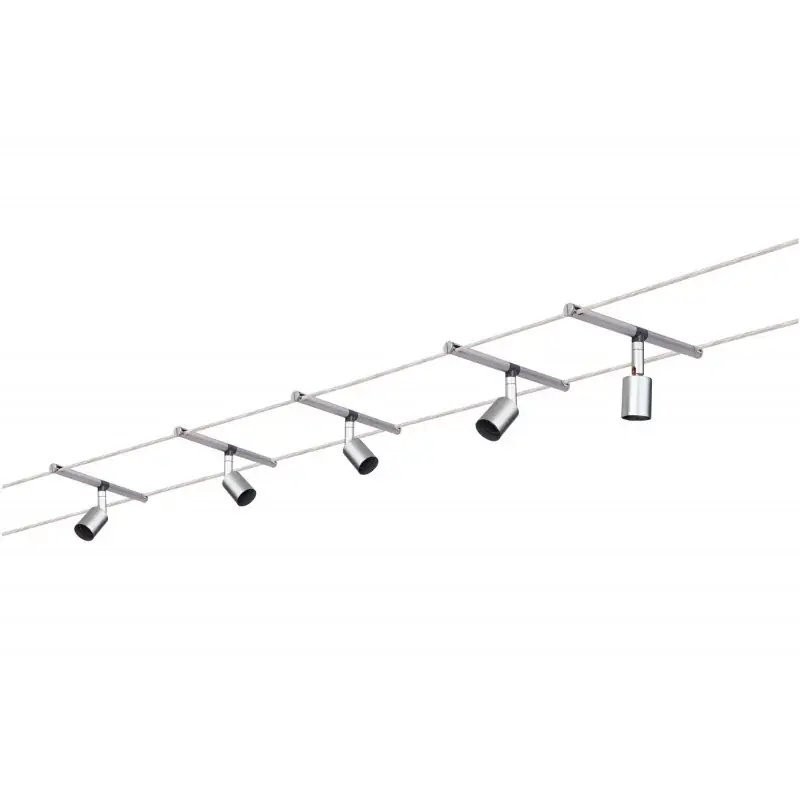 Vente Directe Kit complet comprenant 5 spots Spice Salt sur câbles - 5x10W - GU5.3 - 80 VA - Chrome mat - Dimmable