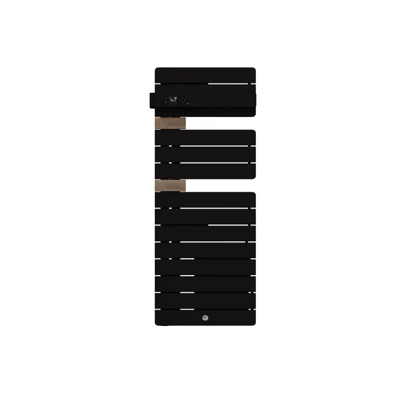 Achat Immédiat Sèche-serviettes connecté Allure 4 Thermor – Étroit – Mât à gauche – 500+1000W – Noir carbone/Entretoises chêne clair