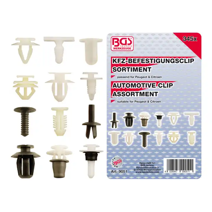 BGS Assortiment de clips de fixation automobiles pour Peugeot & Citroën 345 pièces Meilleur Prix