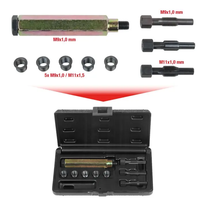 KS Tools Coffret de réparation pour bougies de préchauffage THREADfix, 9 pcs. M9 x 1,0 Nouvelle Collection
