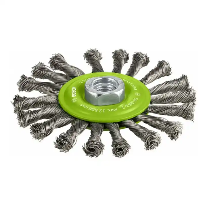 Brosse circulaire 115 mm à fils d&rsquo;inox torsadés 115 mm, 0,5 mm, M14 Quantité Limitée