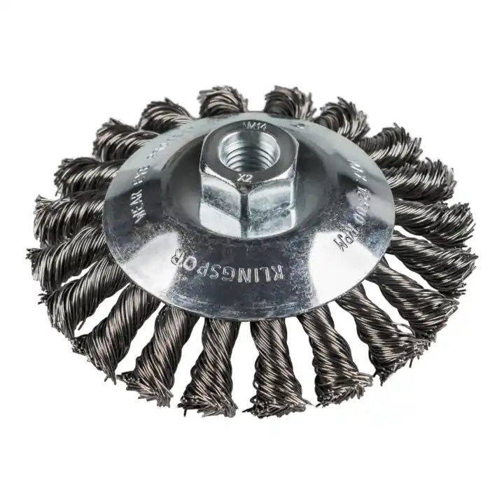 Brosse conique torsadée Klingspor Nombre de rangées 1 100 mm Filetage M 14 0,5 Acier Bon Plan