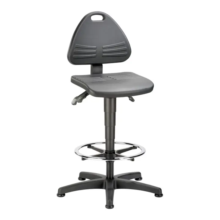 Soldes Chaise d'atelier pivotante ISITEC patins + repose-pieds mousse intégrale noir 58