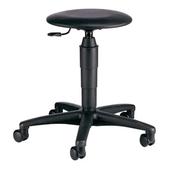 Nouvel Arrivage Tabouret pivotant avec roulettes Rembourrage simili cuir noir H. d'assise réglab