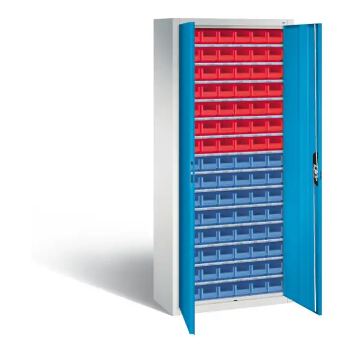 Armoire à bacs C+P avec 90 bacs à bec, H1690xL700xP300mm Façade bleu clair Corps gris clair Seulement Aujourd’hui
