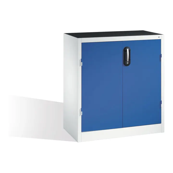 Armoire d'appoint pour charges lourdes C+P avec portes battantes, 1 tablette intérieure, H1000xL930xP500mm Façade bleu gentiane Corps gris clair Populaire