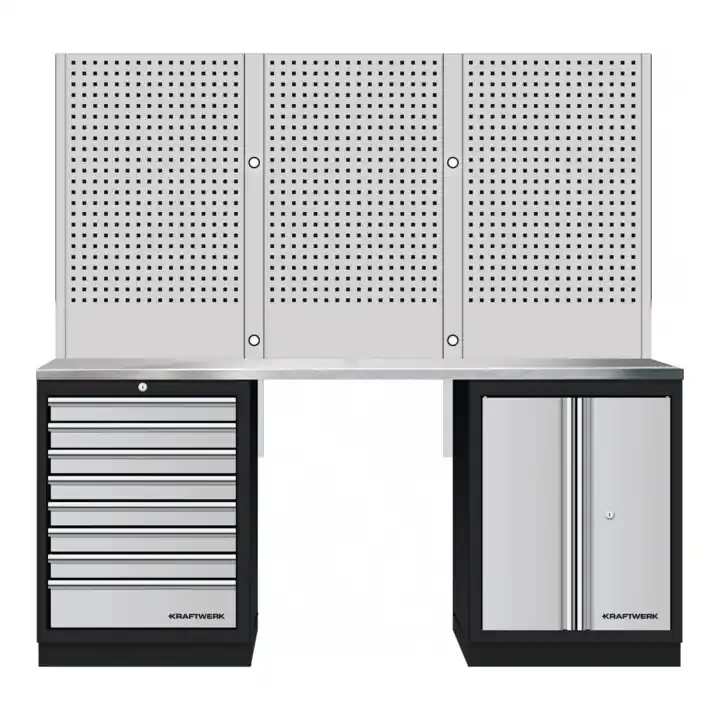 Produit De Marque Mobilier d'atelier Mobilio 3 éléments Kraftwerk, paroi perforée, acier inoxydable