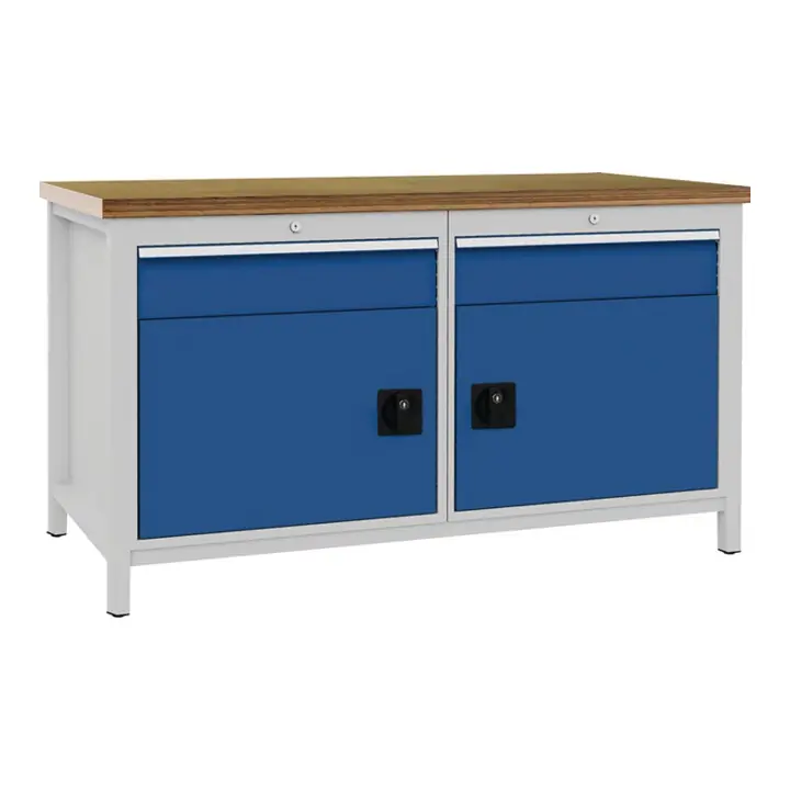 Établi gris clair / bleu de sécurité l.1500xH859xP750 mm hêtre Multiplex 40 mm 2 Meilleure Vente