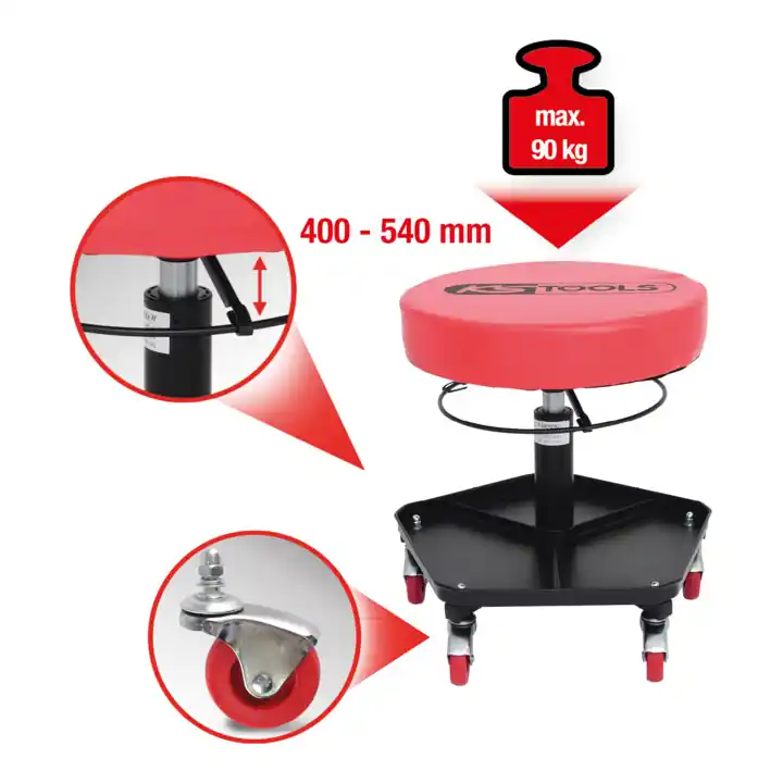 Authentique Tabouret sur roulettes KS Tools réglable en hauteur