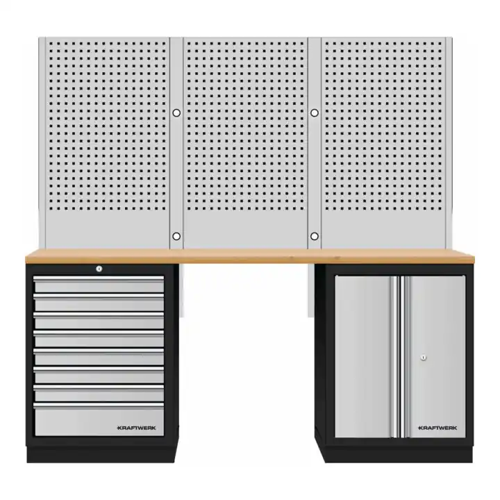 Mobilier d'atelier Mobilio 3 éléments Kraftwerk, paroi perforée, contreplaqué hêtre Prix Bas