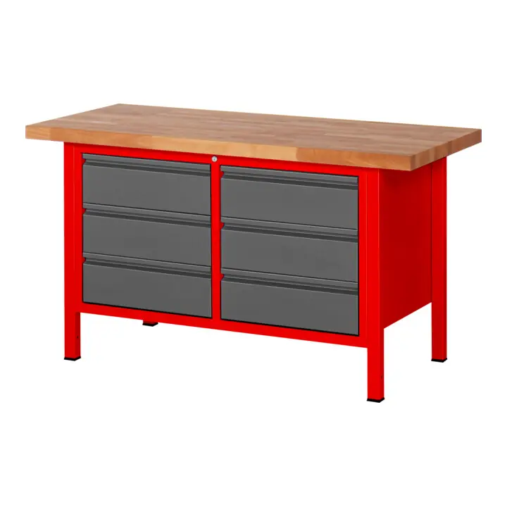 Acheter Direct Etabli réglable en hauteur STIER Premium avec 6 tiroirs, lxPxH 1 500x700x840-1 040 mm, RAL 3000 / anthracite métallisé