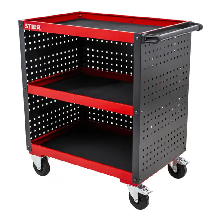 Chariot de service STIER avec panneaux perforés HxlxP 960x810x543 mm Offre Limitée