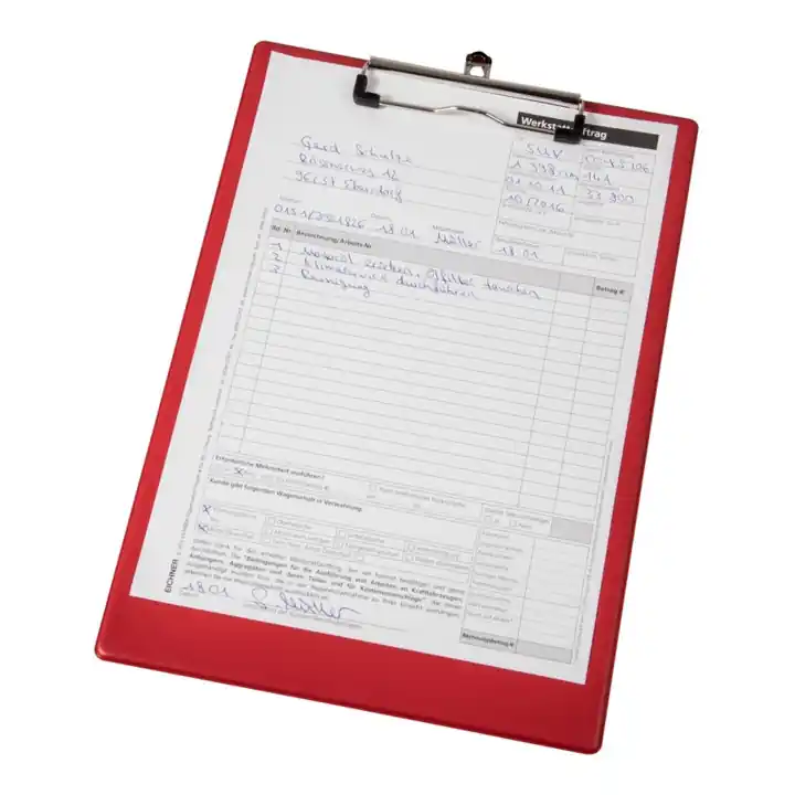 Porte-bloc Eichner A4, rouge, format 232x338 mm + pince à bloc et œillet de fixation Fait Main