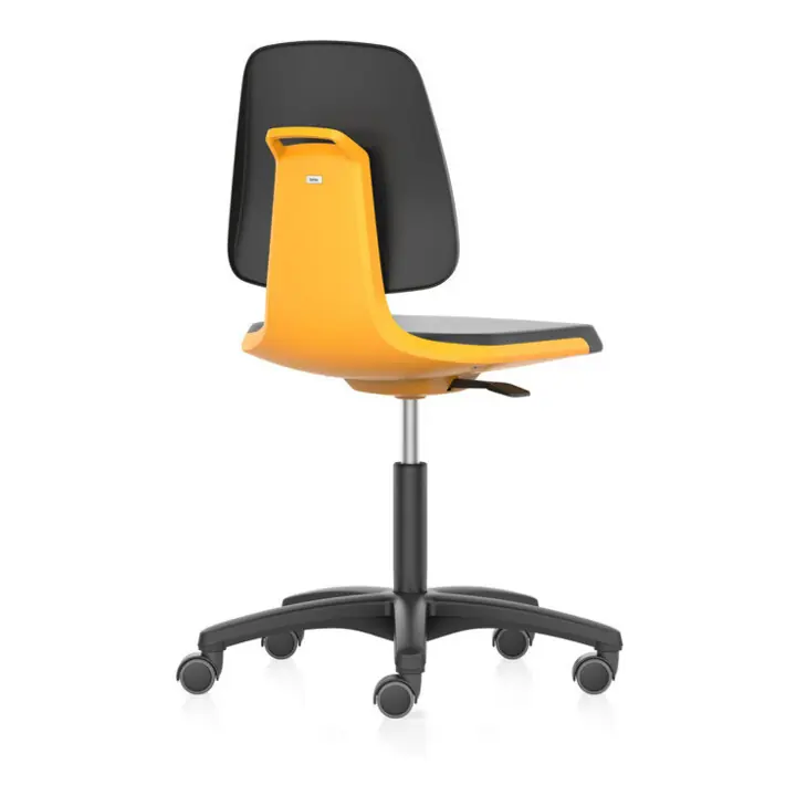 Authentique bimos Chaise de travail Labsit 2, cuir K orange, hauteur d'assise 450-650 mm avec roulettes
