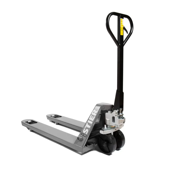 Transpalette STIER, capacité de charge 2 500 kg, longueur de fourche 1 150 mm, pneus nylon, gris Pas Cher