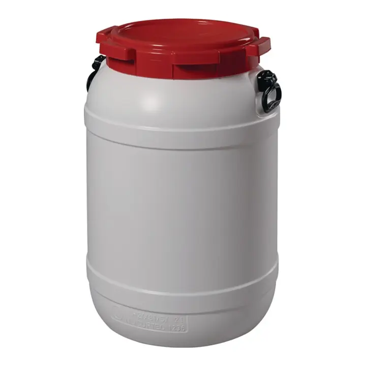 Tonnelet cylindrique 68,0 l blanc avec couvercle rouge avec 2 poignées de transp Meilleure Vente