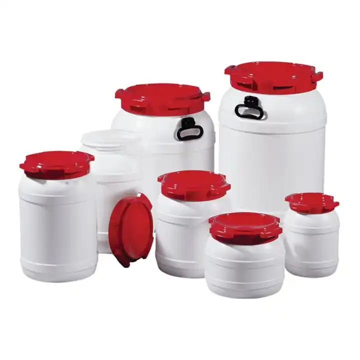 Tonnelet cylindrique 55,0 l blanc avec couvercle rouge avec 2 poignées de transp Commander Vite