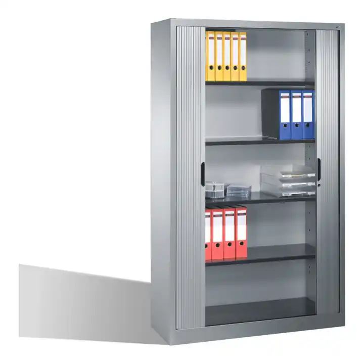 Classeur C+P Omnispace avec volet roulant, 5 hauteurs de dossier, H1980xL1200xP420mm aluminium blanc Expédition Rapide