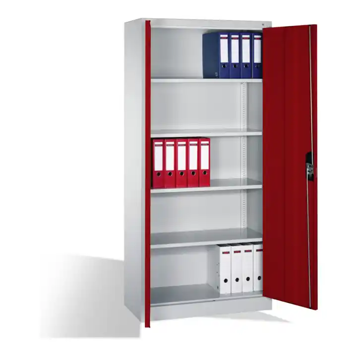 Armoire à dossiers C+P Acurado avec portes battantes, 5 hauteurs de classeurs, H1950xL930xP400mm Façade rouge rubis Corps gris clair Nouveauté
