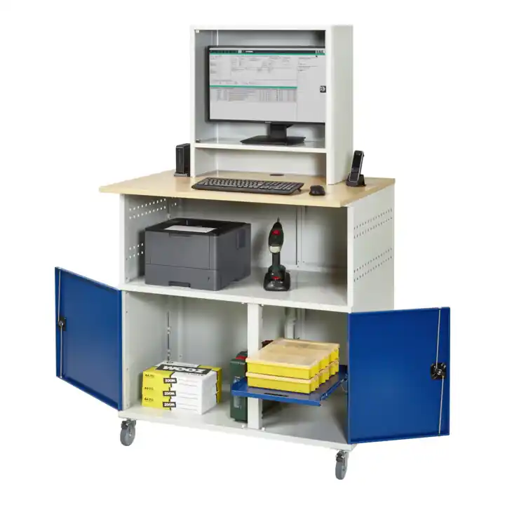 Prix Réduit Table d'ordinateur Rau avec boîtier pour écran mobile LxPxH 1100x800x1100/1810mm