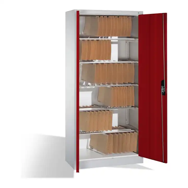 Bon Plan Armoire à dossiers C+P Acurado avec portes battantes, 6 barres de suspension à l'intérieur, H1950xL930xP400mm Façade rouge rubis