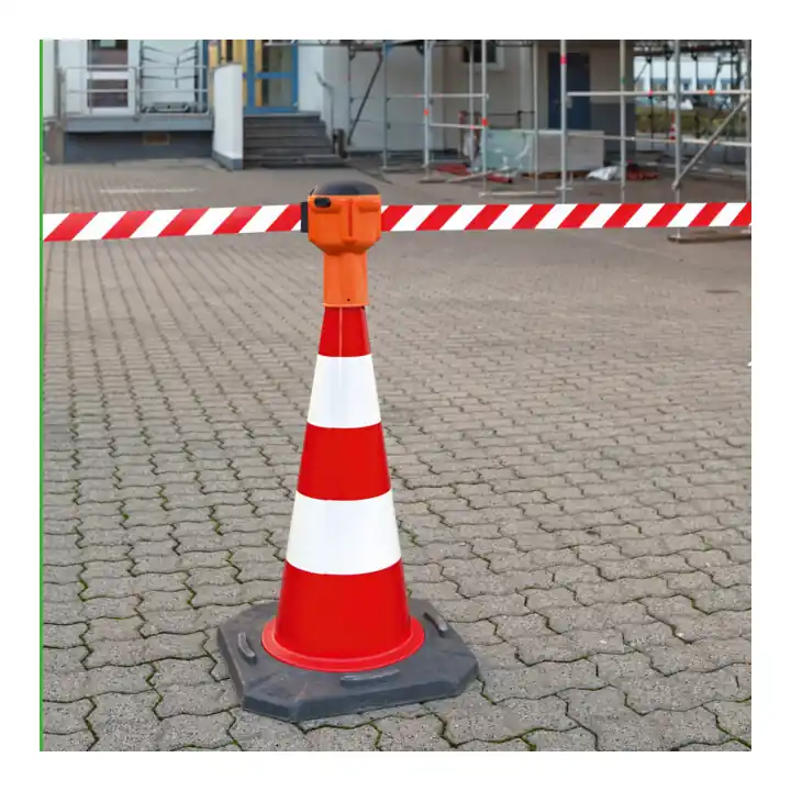 Édition Limitée Sangle sur cône avec ruban de signalisation 50 mm x 9 m rouge/blanc hachuré Moravia