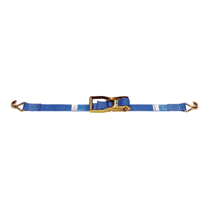 Sangle d'amarrage DIN EN 12195-2 L. 6 m l. 50 mm avec rochet + crochets pointu L Usine Directe