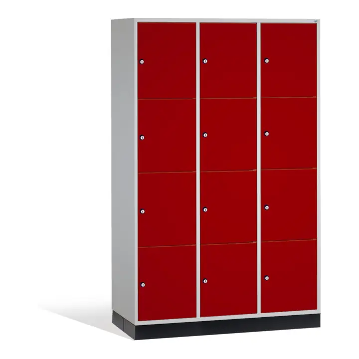 C+P Intro XL armoire de rangement, 12 compartiments, H1950xL1220xP600mm Rubis rouge Rubis corps avant gris clair Authentique
