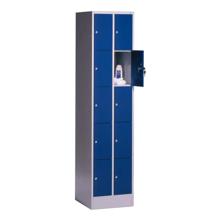 Usine Directe Armoire de rangement C+P Intro, 10 compartiments, H1950xL620xP500mm devant gentiane bleu gentiane corps gris clair