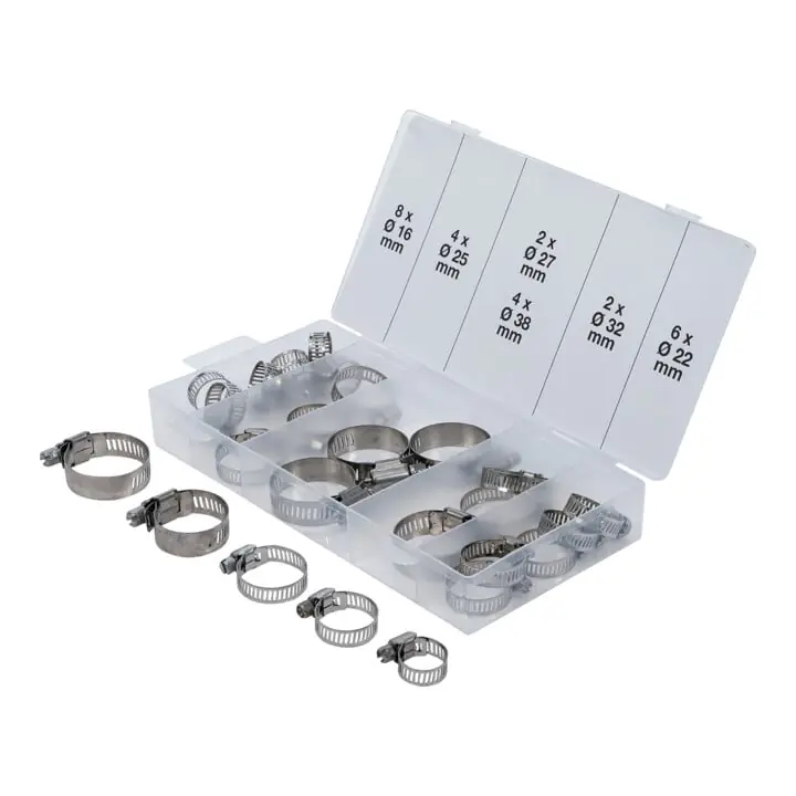 Exclusif BGS Assortiment de colliers de serrage inoxydable Ø 16 - 38 mm 26 pièces