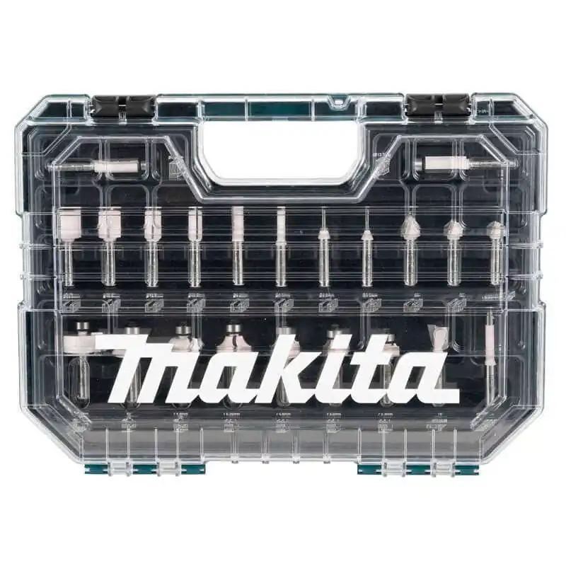 Garantie Incluse Coffret de fraises Ø8 mm pour défonceuse affleureuse (22 pcs) – MAKITA D-74778