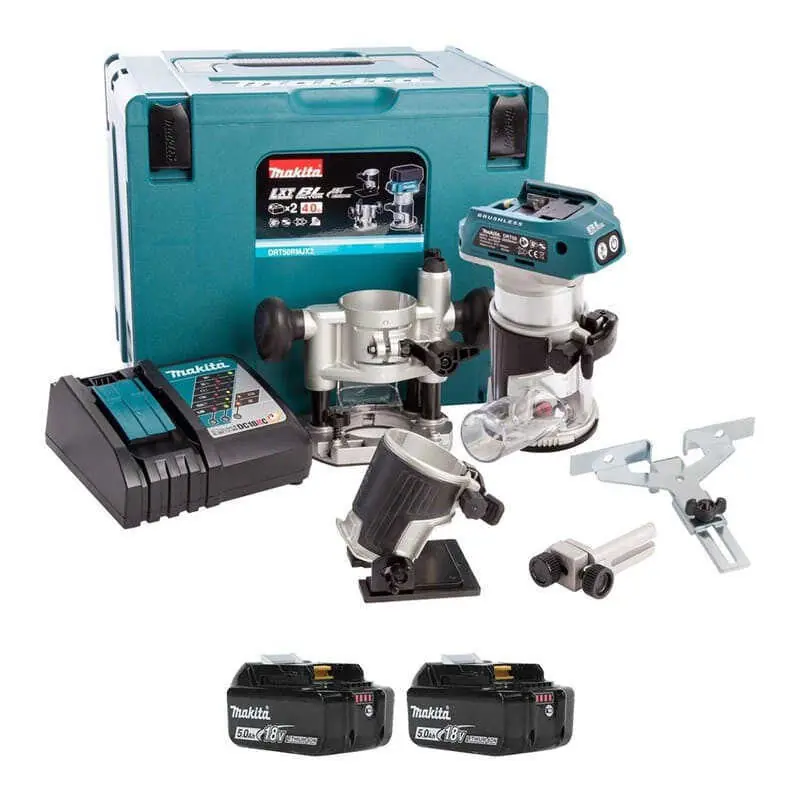 Produit De Marque Affleureuse 18V Li-Ion BL (2x5,0 ah) sans base déportée - MAKITA DRT50RTJX2