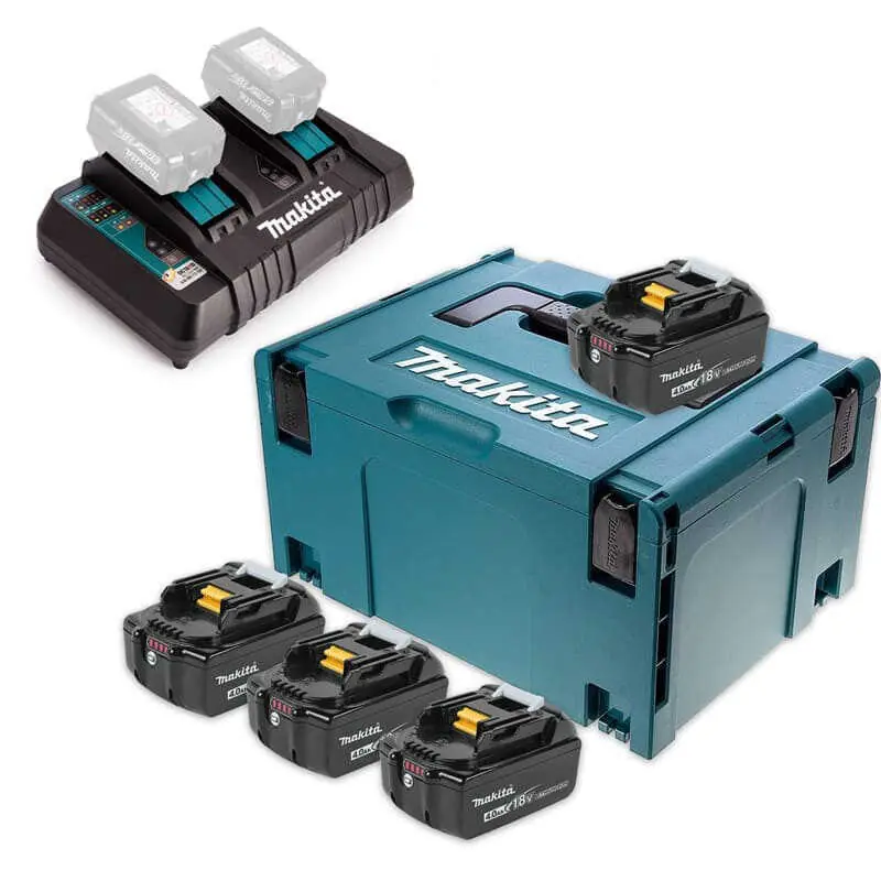 Pack énergie 18v (4x4,0 Ah) + chargeur double en Makpac Makita 197503-4 Satisfait Ou Remboursé