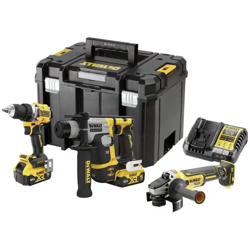 Pack 3 outils 18V (2x5.0 Ah) (DCD800 + DCH172 + DCG405) en coffret- DEWALT DCK355P2T-QW Fait Main