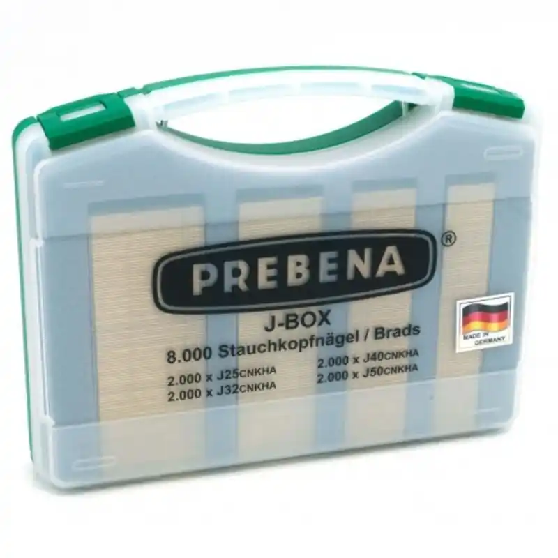 Coffret de 8000 clous brads type J – Prebena J-Box Commander Maintenant